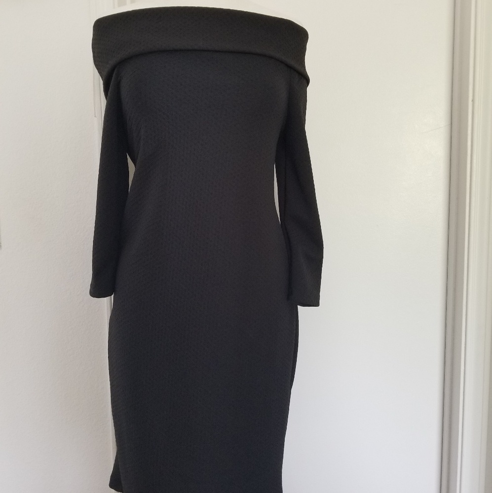 3/4 sleeve bodycon black dress